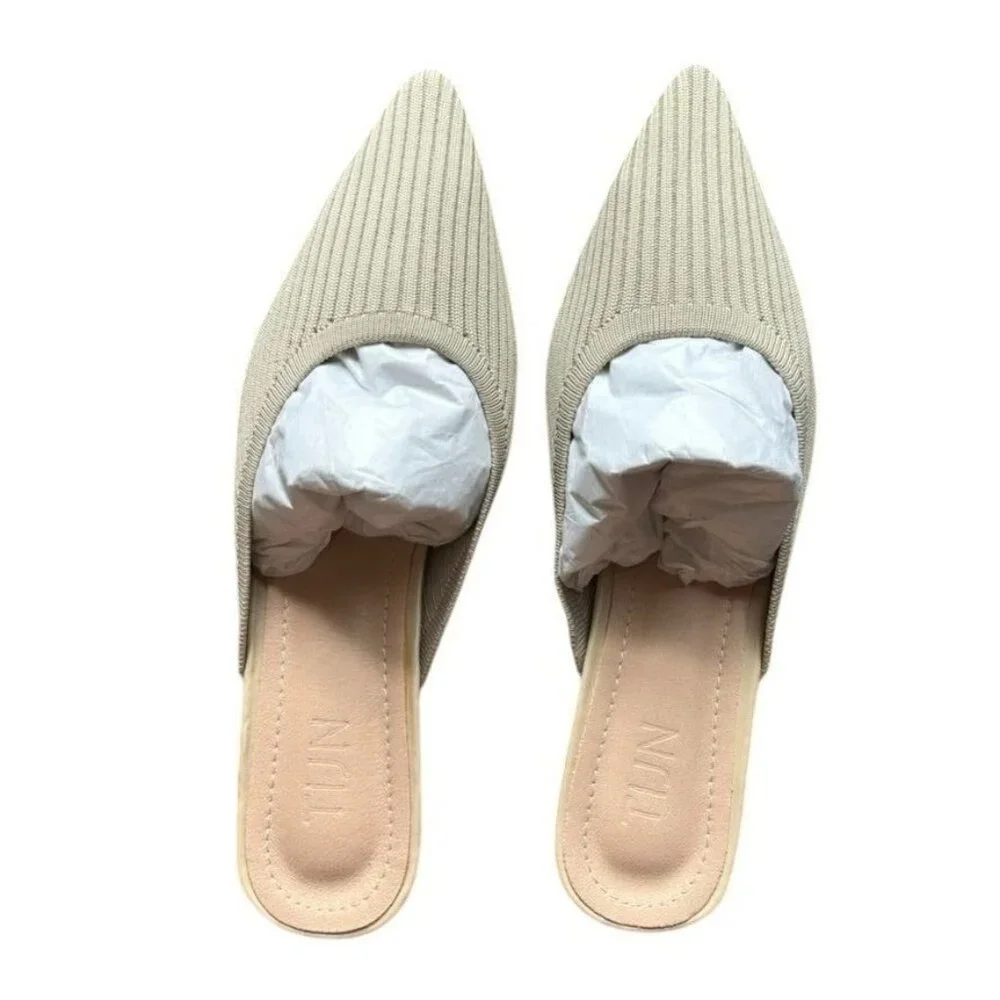 Beige Pointed Toe Knitted Mules With Low Block Heel By TIJN Size 8 - Picture 2 of 6